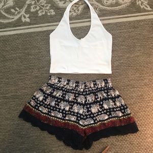 3/$15 Elephant print lace trim boho shorts